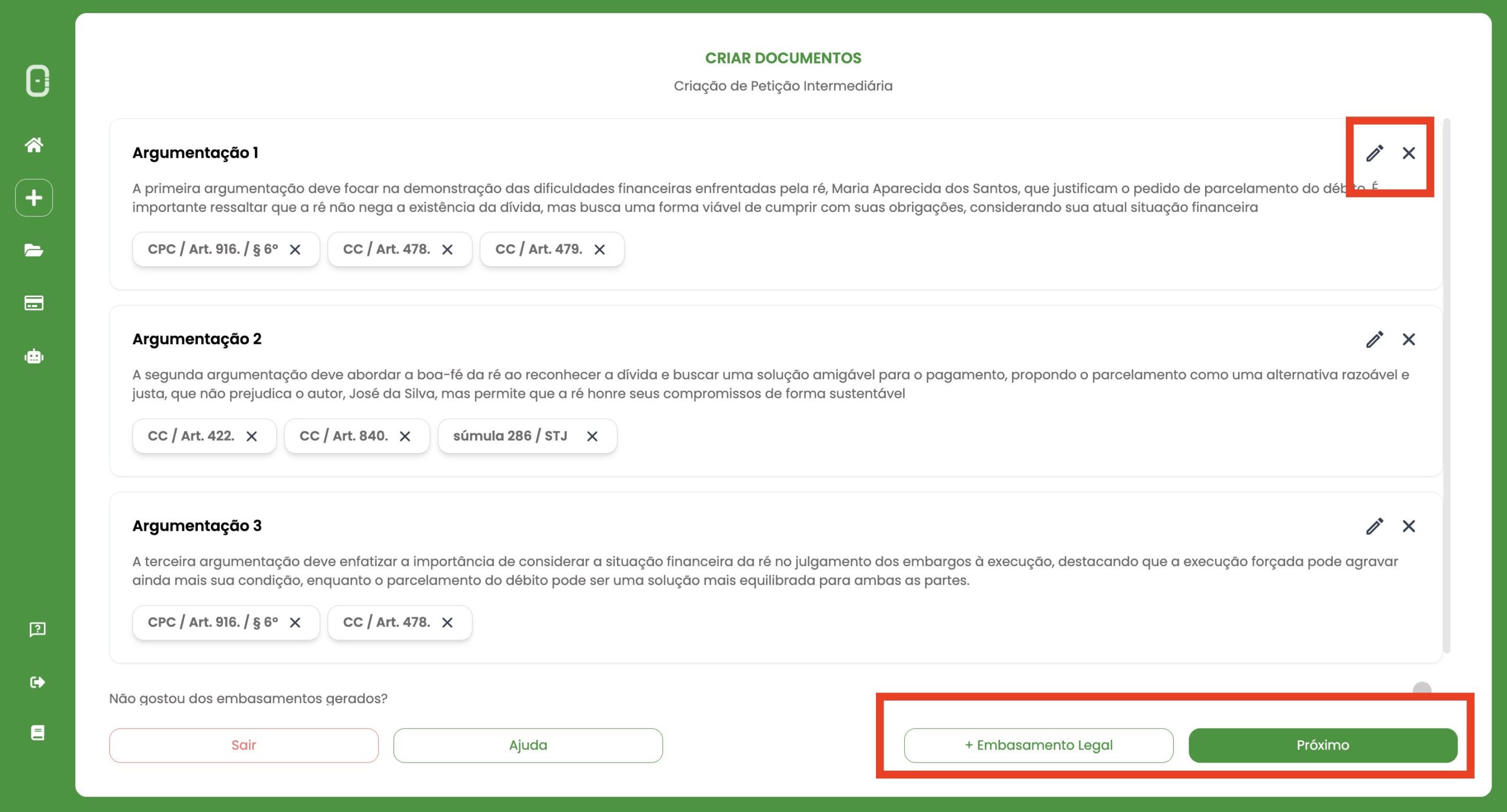 Screenshot Embargos à execução