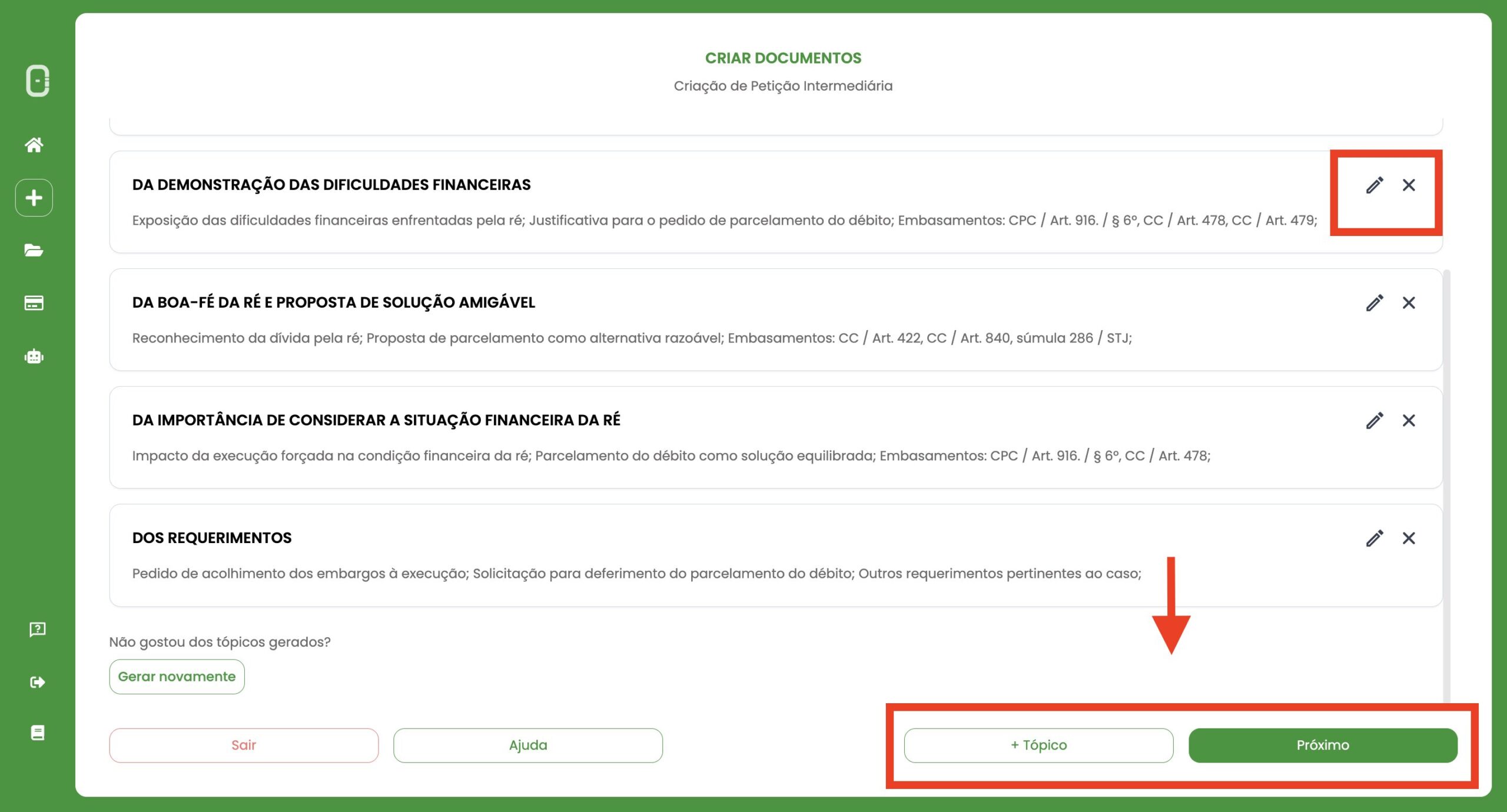 Screenshot Embargos à execução