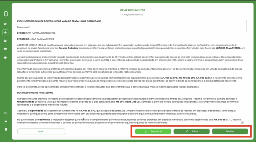 Recurso ordinário trabalhista modelo