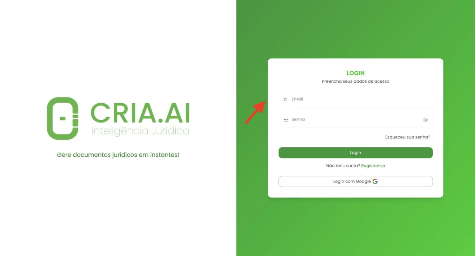 Cria.ai Login ação de alimentos