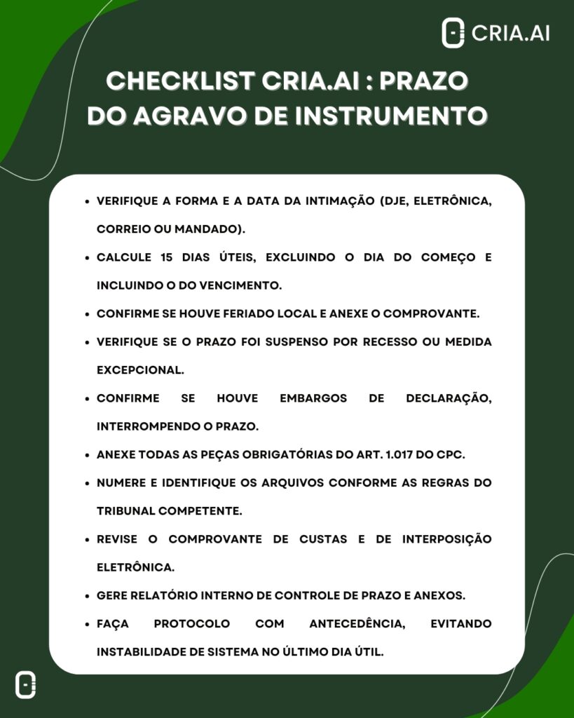 Checklist Prazo Agravo de Instrumento.