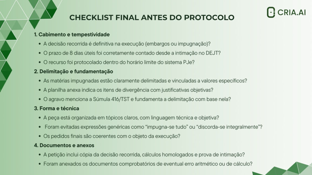 Agravo de Petição Checklist